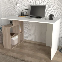 Escritorio Labran con estantería lateral blanco/natural 73x120x60 cm
