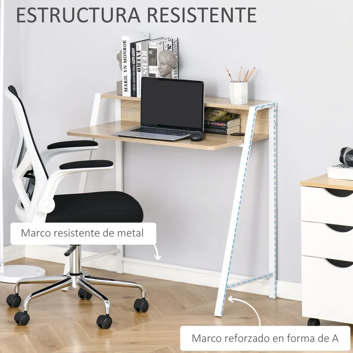 Escritorio Lirio Homcom con orificio para cables roble 85x84x45 cm