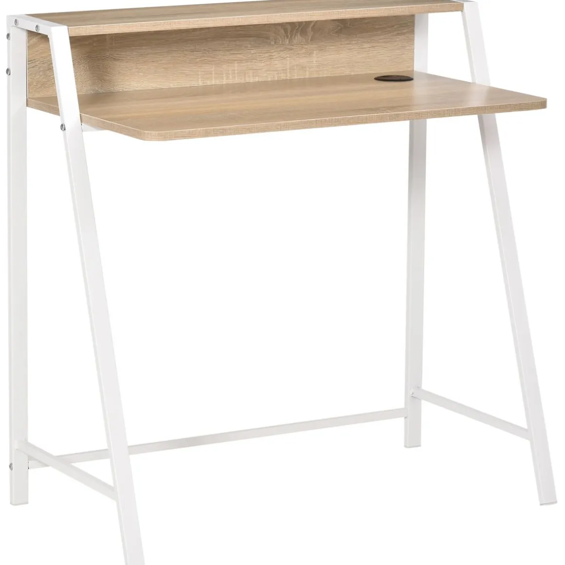 Escritorio Lirio Homcom con orificio para cables roble 85x84x45 cm