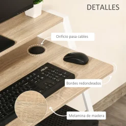 Escritorio Lirio Homcom con orificio para cables roble 85x84x45 cm