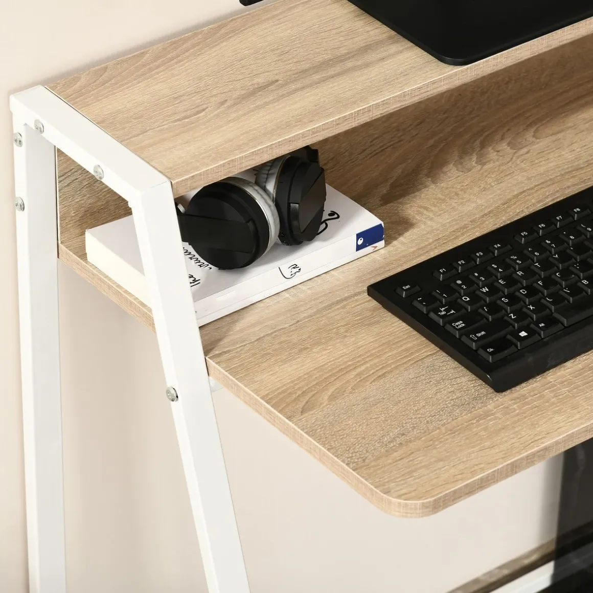 Escritorio Lirio Homcom con orificio para cables roble 85x84x45 cm