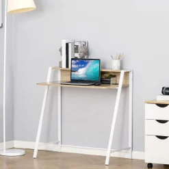 Escritorio Lirio Homcom con orificio para cables roble 85x84x45 cm