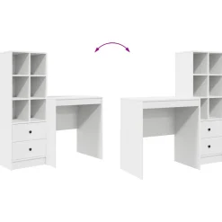 Escritorio Madeira 6 compartimentos y 2 cajones blanco 76x70x50 cm