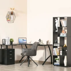 Escritorio Mandarina Homcom esquinero con 3 cajones negro 76x143,5x143,5 cm