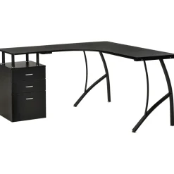 Escritorio Mandarina Homcom esquinero con 3 cajones negro 76x143,5x143,5 cm