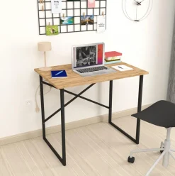 Escritorio Mapa diseño fijo natural/negro 75x90x60 cm