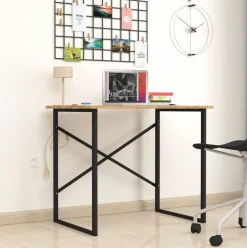 Escritorio Mapa diseño fijo natural/negro 75x90x60 cm