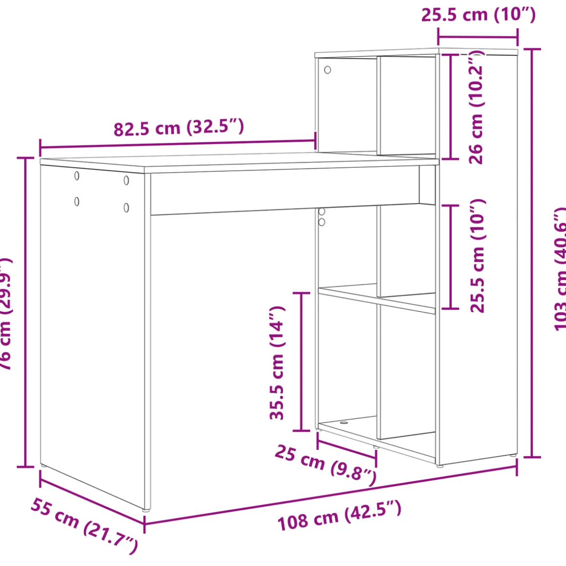 Escritorio Marsella estantería lateral blanco 103x108x55 cm