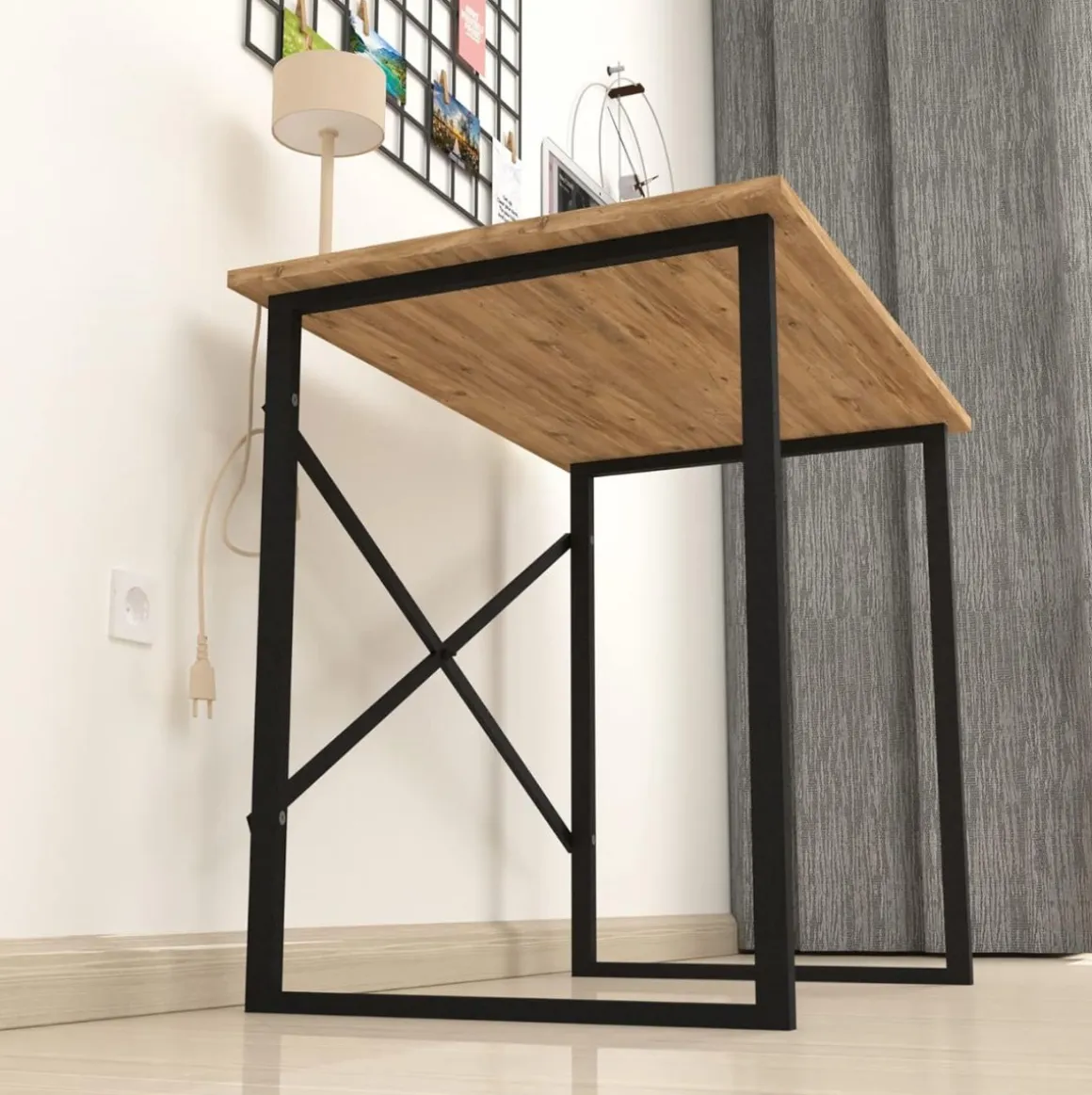 Escritorio Orce diseño fijo natural/negro 75x120x60 cm