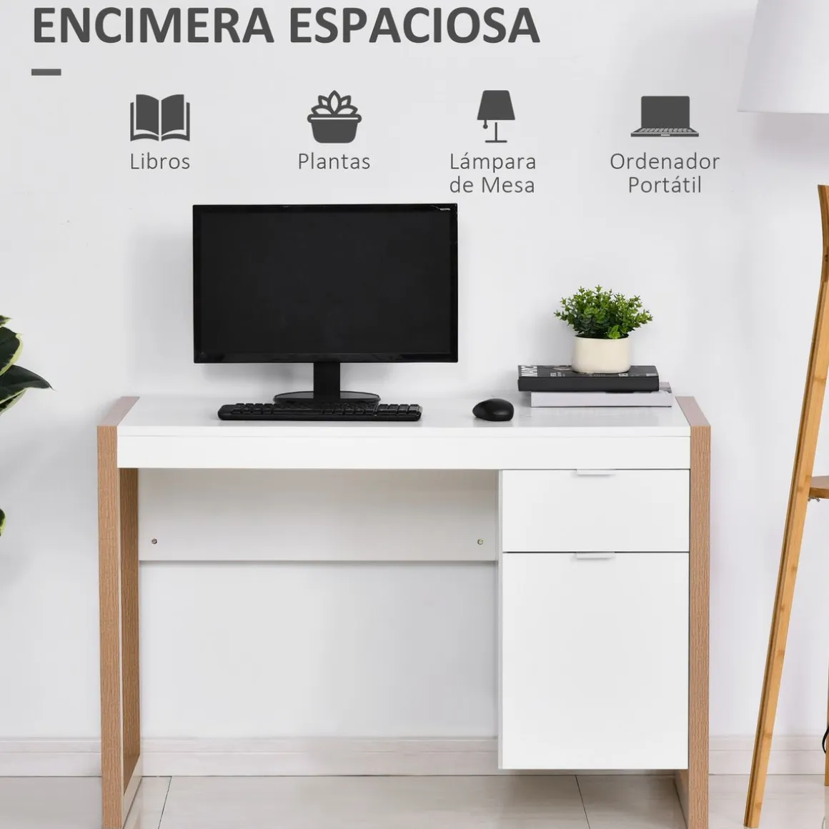 Escritorio Soby Homcom armario + cajón blanco 75,5x112,5x50 cm
