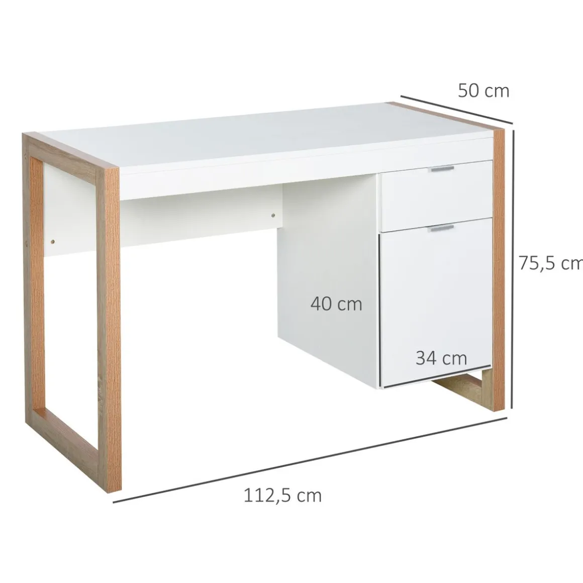 Escritorio Soby Homcom armario + cajón blanco 75,5x112,5x50 cm