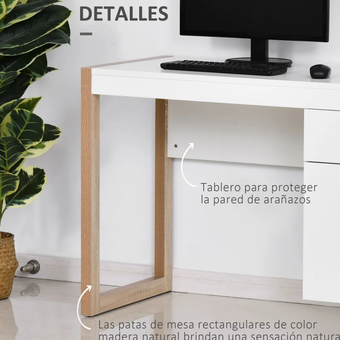 Escritorio Soby Homcom armario + cajón blanco 75,5x112,5x50 cm