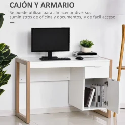 Escritorio Soby Homcom armario + cajón blanco 75,5x112,5x50 cm
