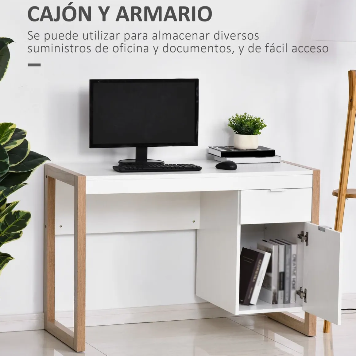 Escritorio Soby Homcom armario + cajón blanco 75,5x112,5x50 cm