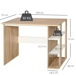Escritorio Tadeo Homcom 3 estantes laterales blanco/madera 74x100x55 cm