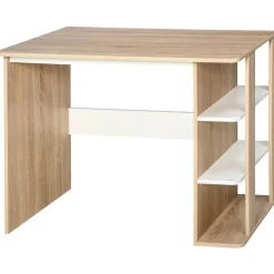 Escritorio Tadeo Homcom 3 estantes laterales blanco/madera 74x100x55 cm