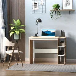 Escritorio Tadeo Homcom 3 estantes laterales blanco/madera 74x100x55 cm