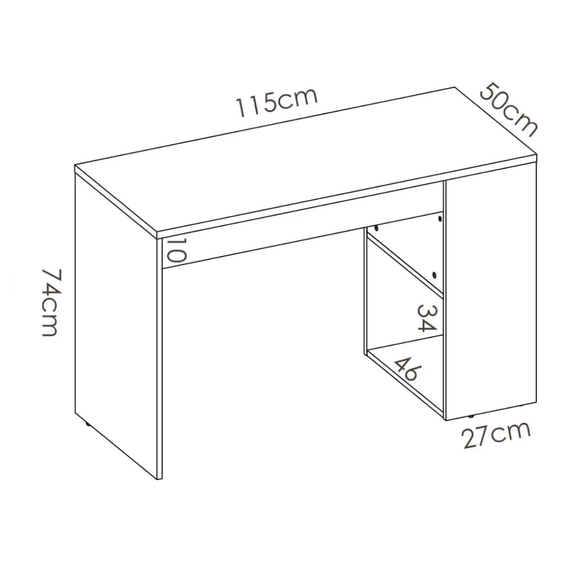 Escritorio Teo con estante + 1 cajón 74,5x115x50 cm