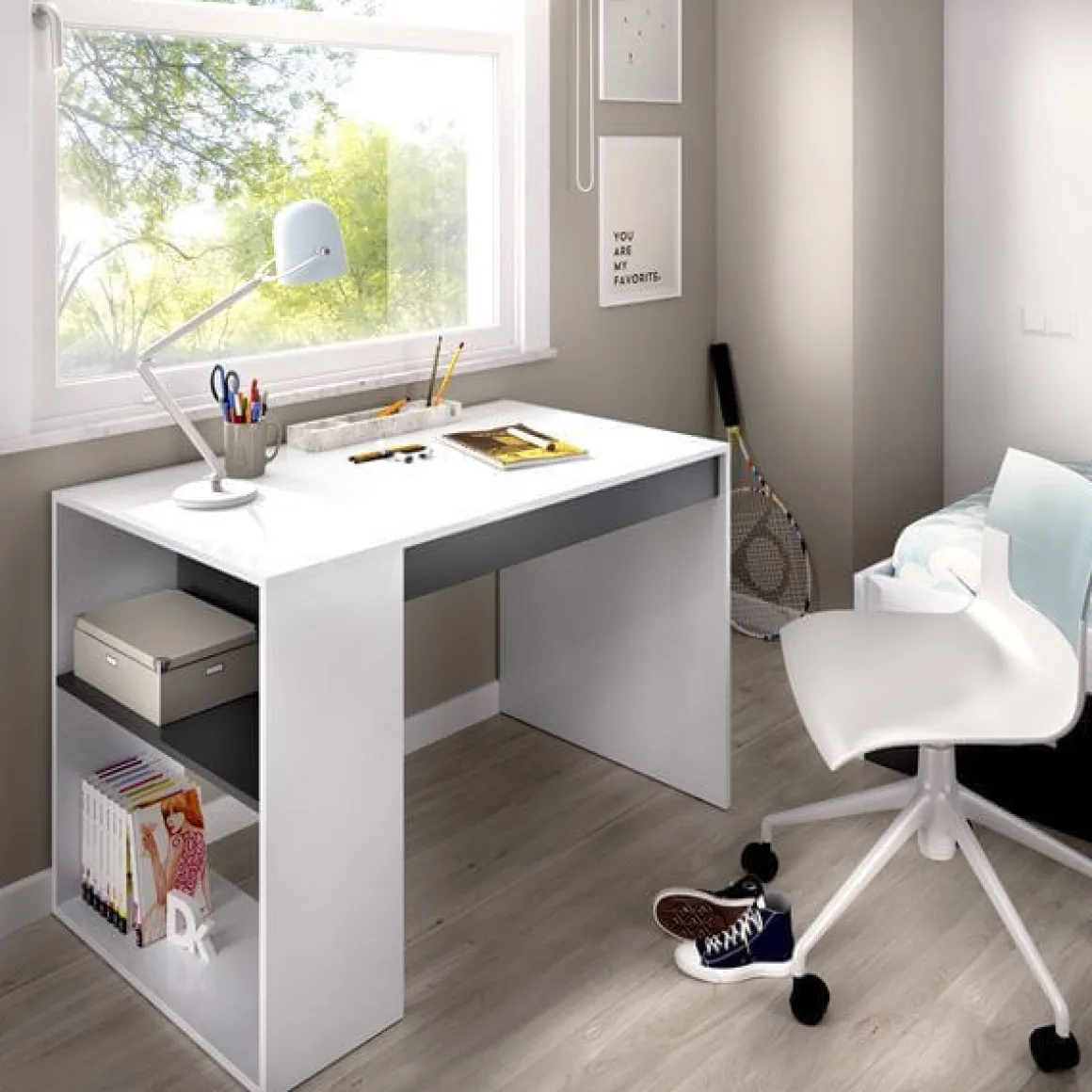 Escritorio Teo con estante + 1 cajón 74,5x115x50 cm