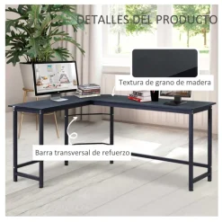 Escritorio Vinsetto forma L esquinero negro 75x168x120 cm