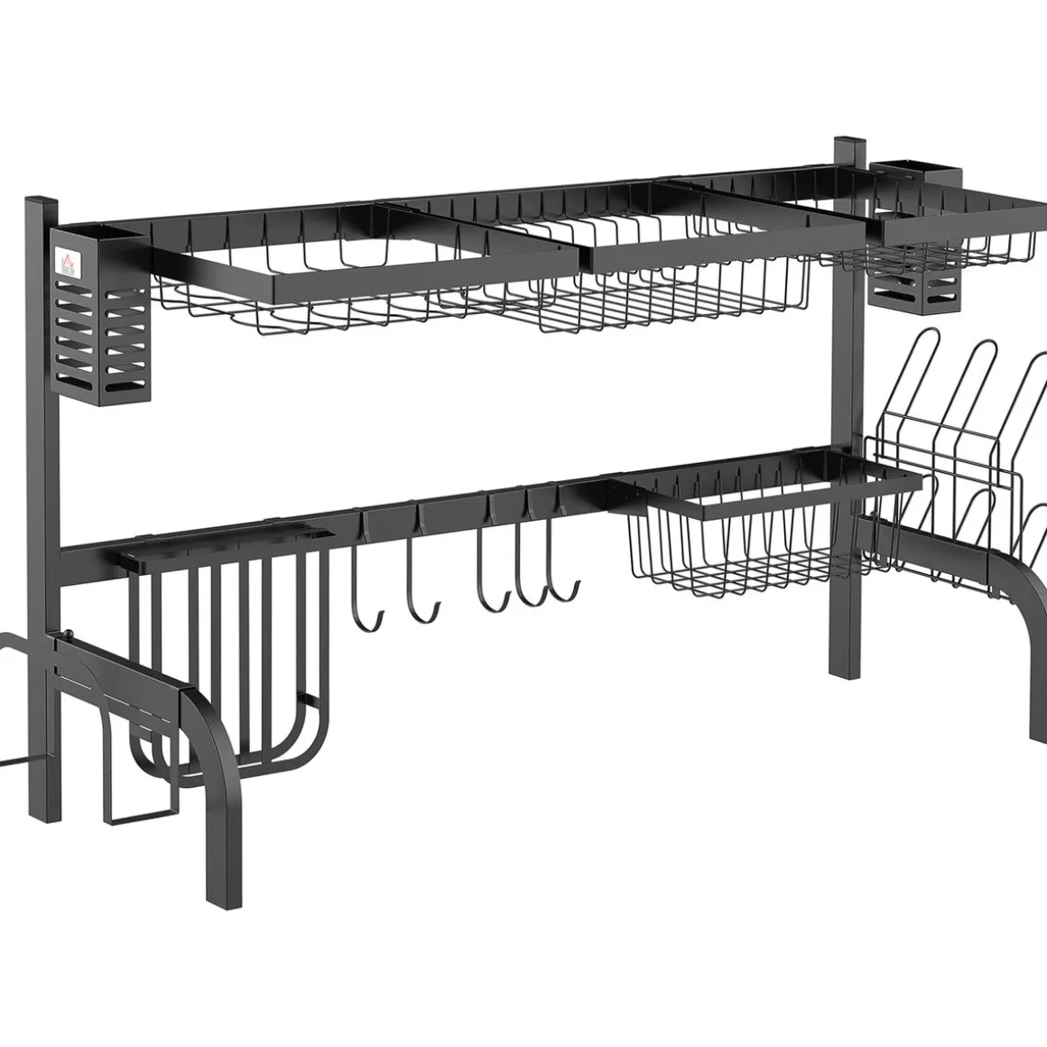 Escurreplatos Basov Homcom 2 niveles para fregadero negro 52,5x100x30 cm