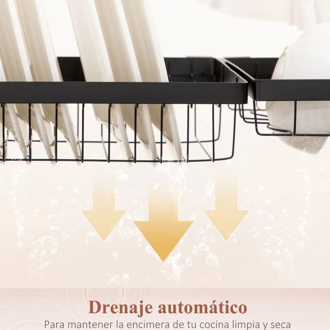 Escurreplatos Homcom 2 niveles negro 52,5x65x31,5 cm