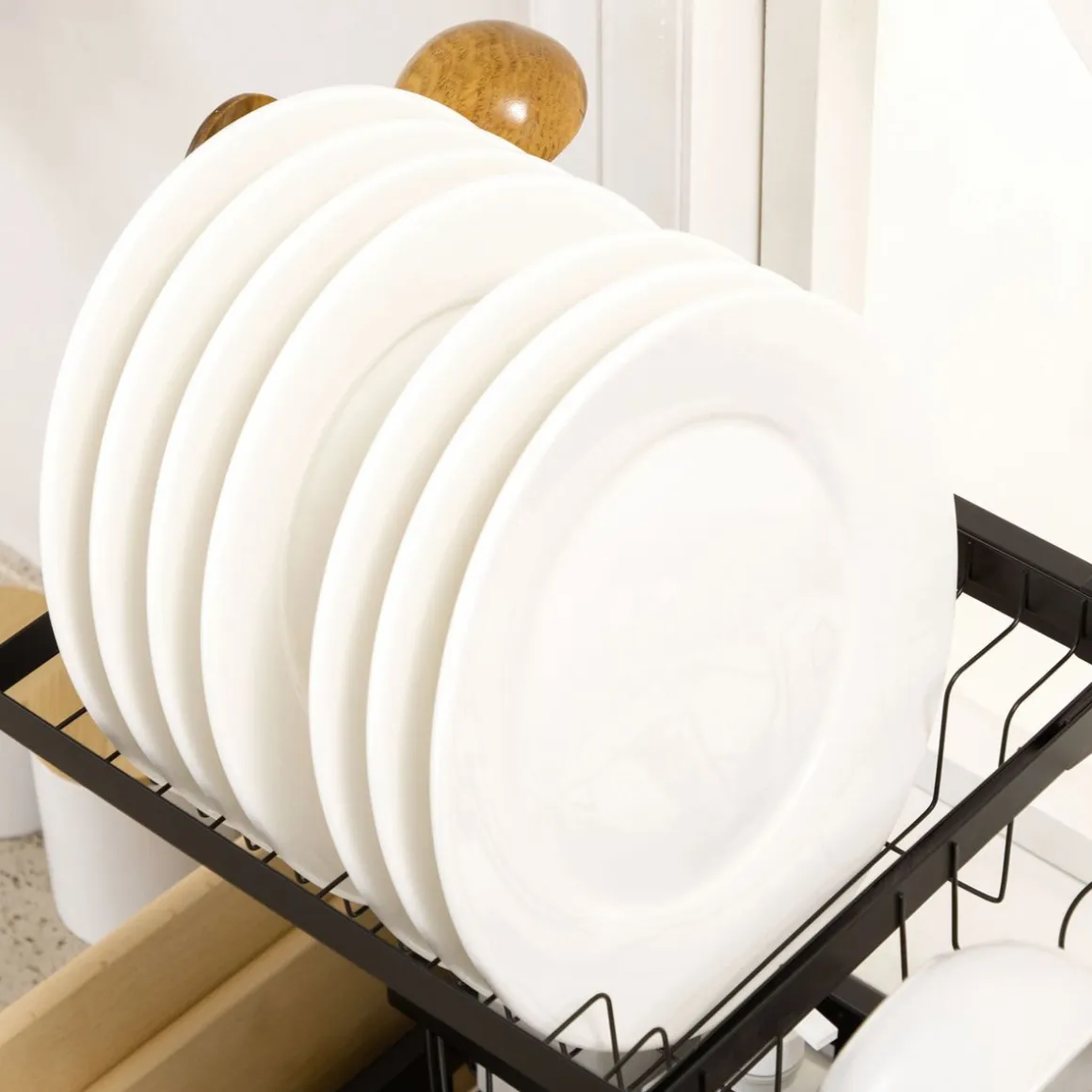 Escurreplatos Homcom 2 niveles negro 52,5x65x31,5 cm