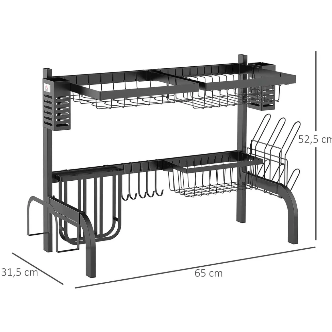 Escurreplatos Homcom 2 niveles negro 52,5x65x31,5 cm