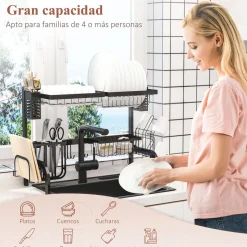 Escurreplatos Homcom 2 niveles negro 52,5x65x31,5 cm