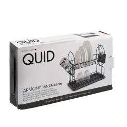Escurridor Armony Quid 2 alturas con cesto de cubiertos y copas gris oscuro