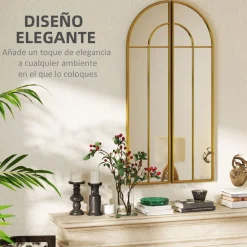 Espejo Círculo Homcom diseño arco dorado 120x30x3 cm