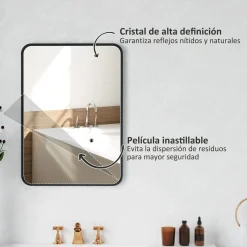 Espejo de baño Aurius Homcom enmarcado negro 70x50