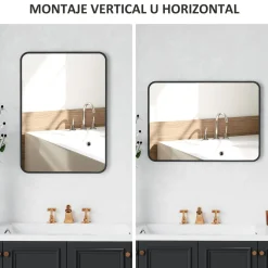 Espejo de baño Aurius Homcom enmarcado negro 70x50