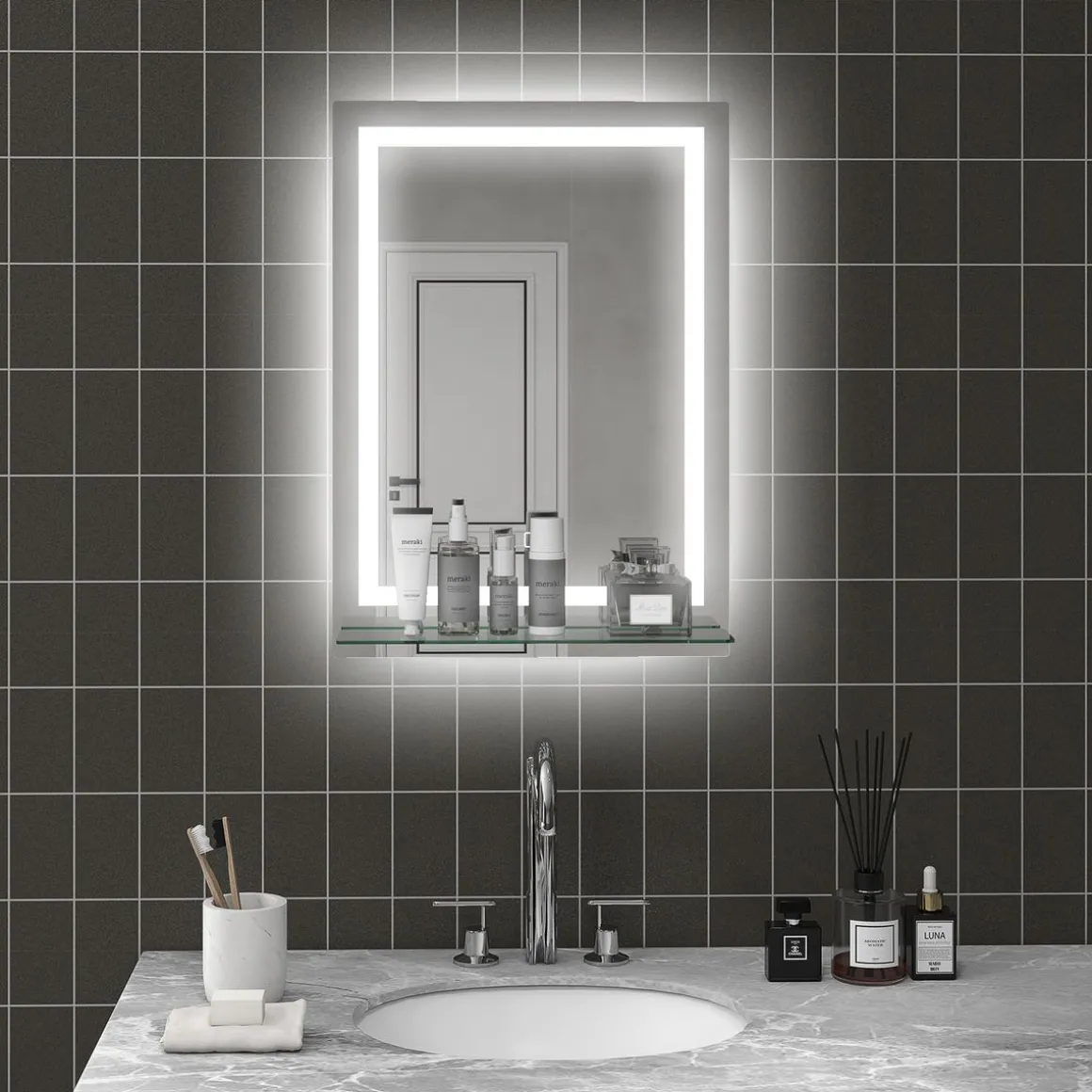 Espejo de baño Coral Kleankin 3 colores táctil plata 70x50 cm
