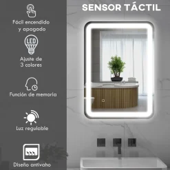 Espejo de baño Eger Homcom luz LED 70x50 cm