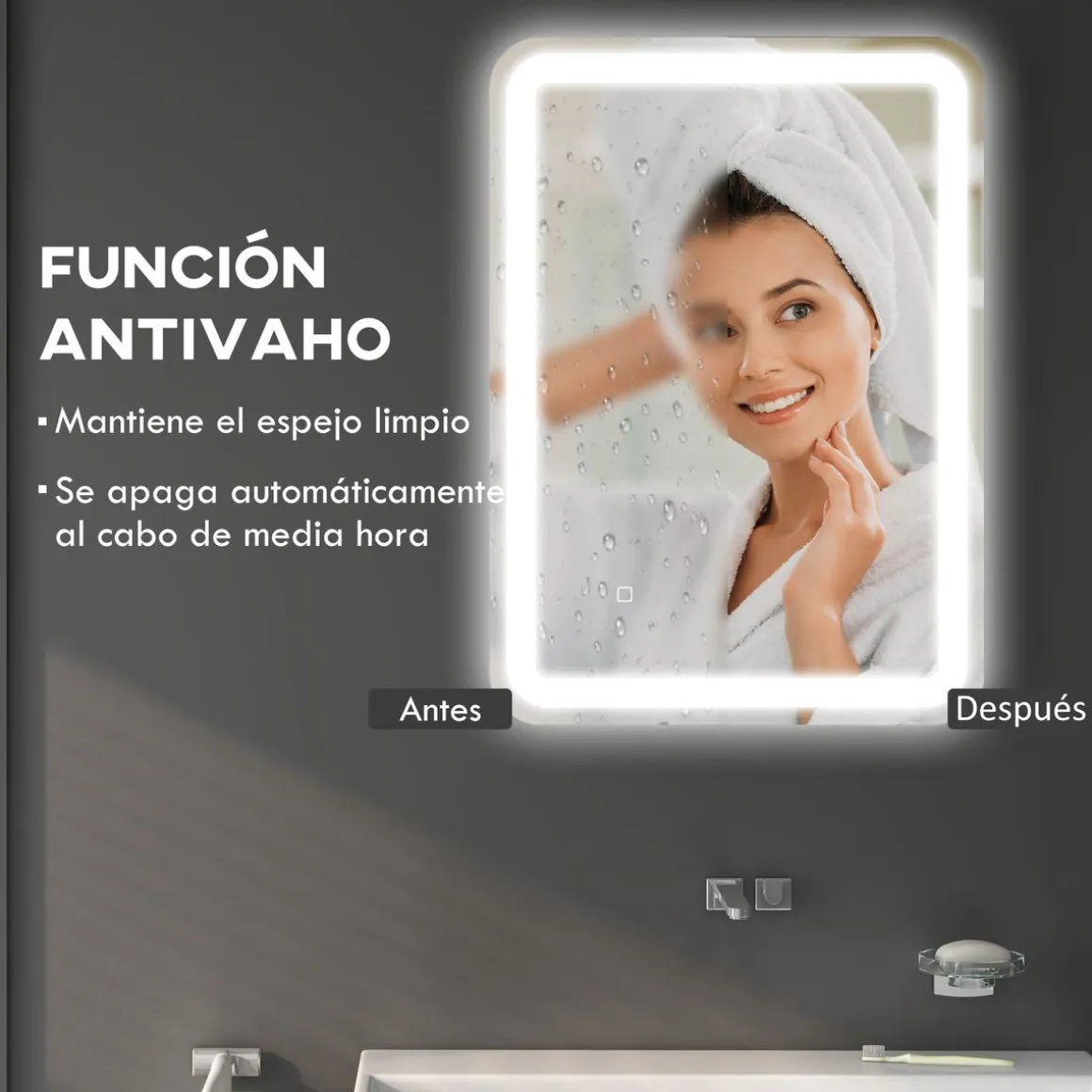 Espejo de baño Eger Homcom luz LED 70x50 cm