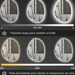 Espejo de baño Fyx Homcom con luz LED antivaho brillo regulable