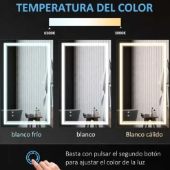 Espejo de baño Kleankin con luz LED + interruptor táctil + función memoria inox 60x100 cm