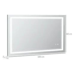 Espejo de baño Kleankin con luz LED + interruptor táctil + función memoria inox 60x100 cm