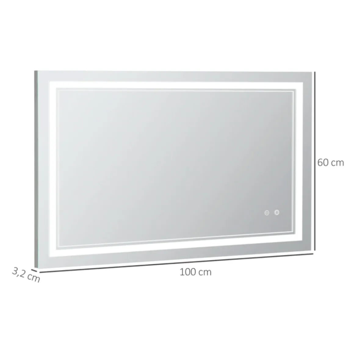 Espejo de baño Kleankin con luz LED + interruptor táctil + función memoria inox 60x100 cm