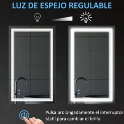 Espejo de baño Kleankin con luz LED + interruptor táctil + función memoria inox 60x100 cm