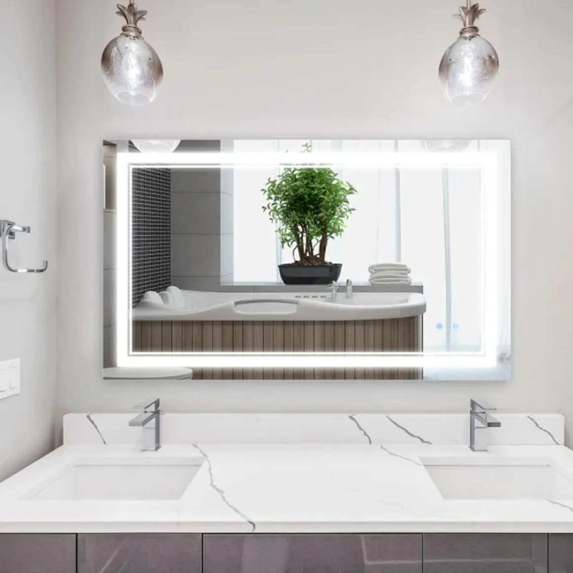 Espejo de baño Kleankin con luz LED + interruptor táctil + función memoria inox 60x100 cm