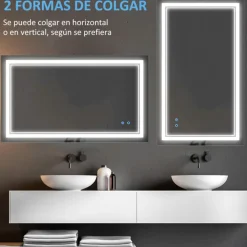 Espejo de baño Kleankin con luz LED + interruptor táctil + función memoria inox 60x100 cm