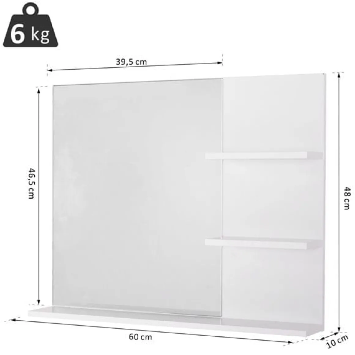 Espejo de Baño Kleankin con 3 estantes blanco 60x10x4 cm