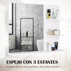 Espejo de Baño Kleankin con 3 estantes blanco 60x10x4 cm