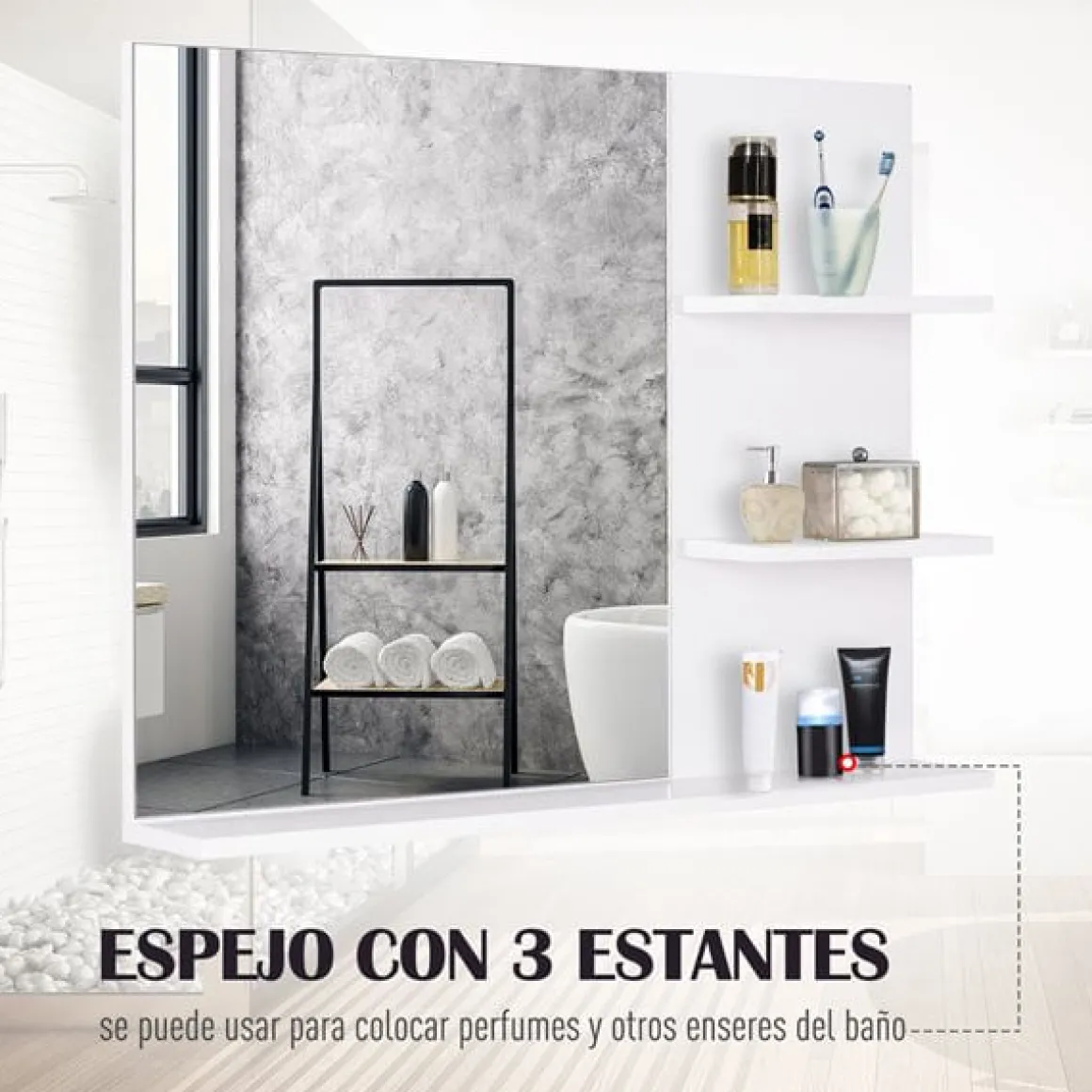 Espejo de Baño Kleankin con 3 estantes blanco 60x10x4 cm