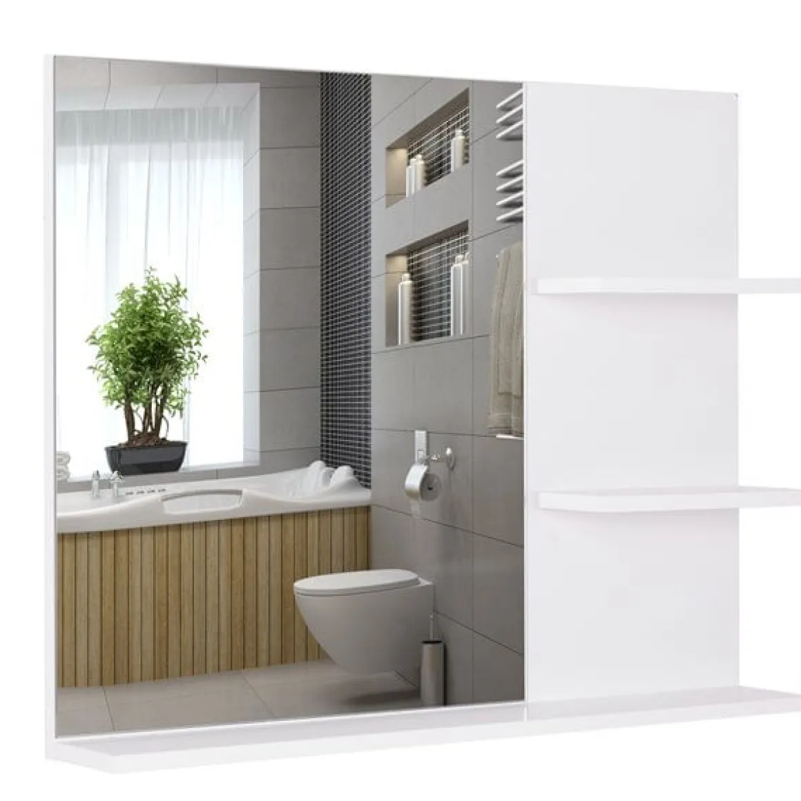 Espejo de Baño Kleankin con 3 estantes blanco 60x10x4 cm