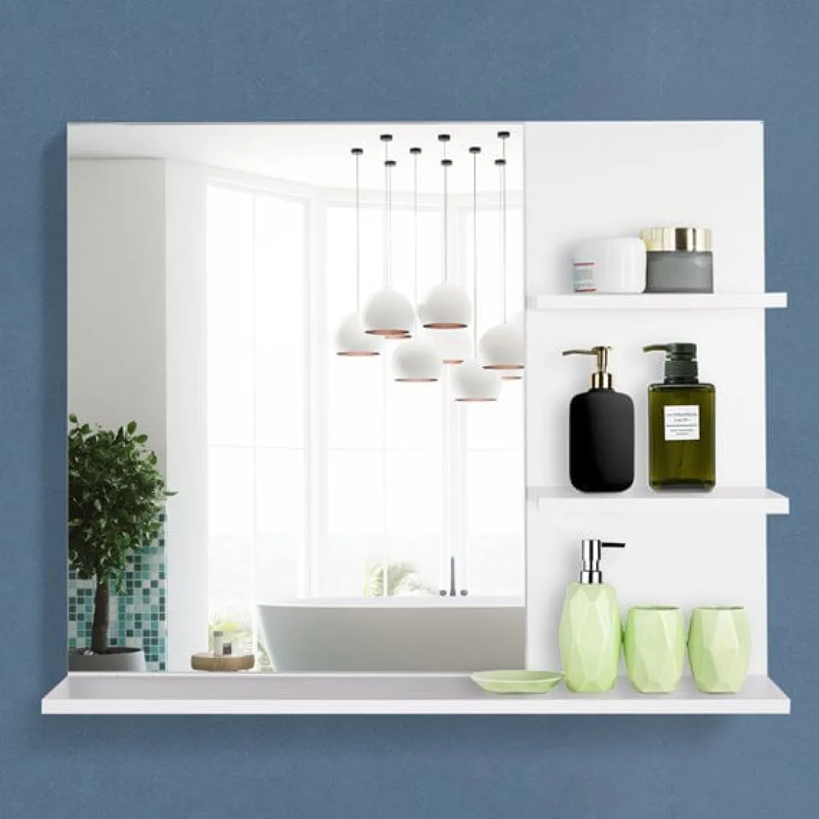 Espejo de Baño Kleankin con 3 estantes blanco 60x10x4 cm