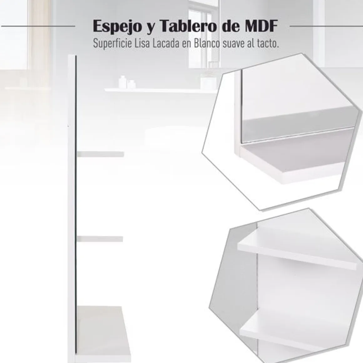 Espejo de Baño Kleankin con 3 estantes blanco 60x10x4 cm