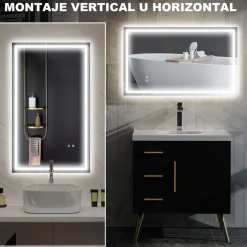 Espejo de baño Lui Homcom luz LED 3 temperaturas vidrio 60x100x3 cm